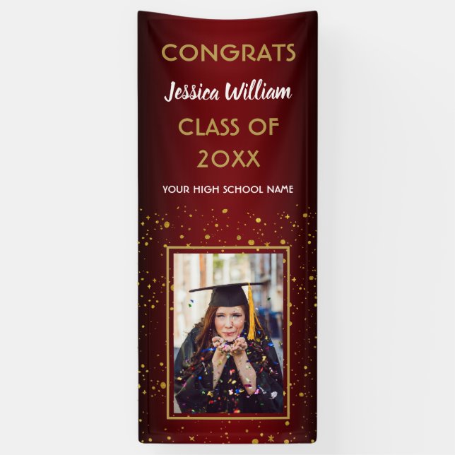 Banderoles Bourgogne Gold Confetti 2020 Photo Graduation Part (Vertical)
