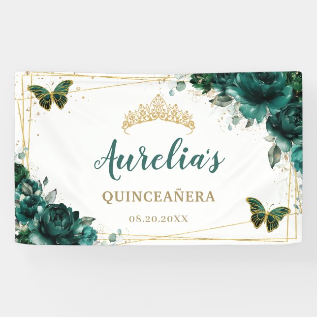 Banderoles Bouteilles florales Emeraude Vert Accueil (Horizontal)