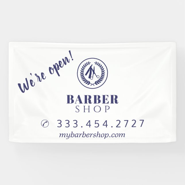 Banderoles Boutique en coiffure simple logo bleu moderne (Horizontal)
