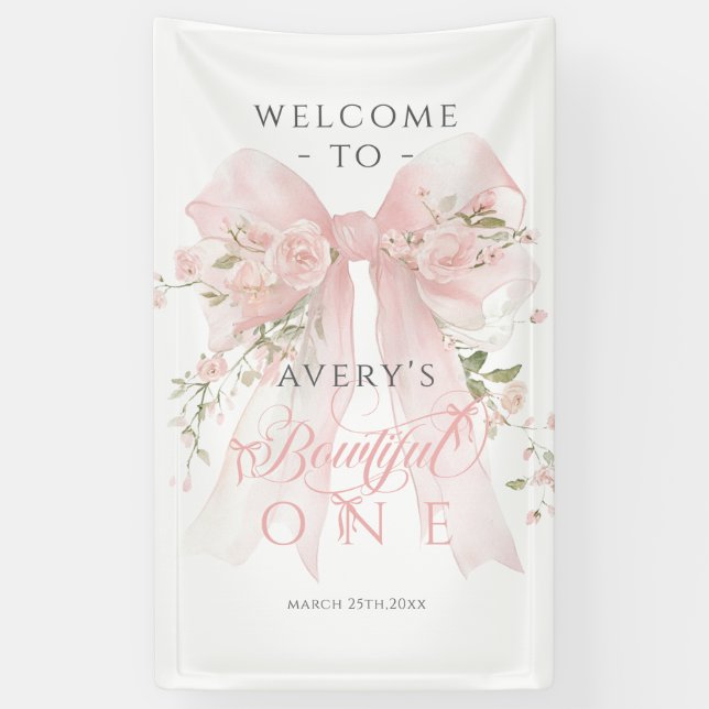 Banderoles Bowtiiful One 1st Birthday Floral Bow Girls (Vertical)