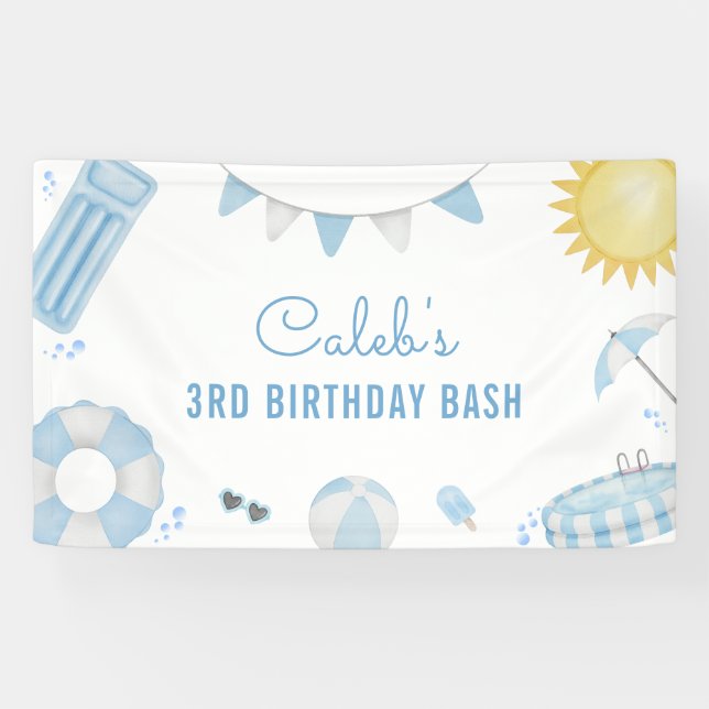 Banderoles Boy Blue Summer Pool Party Anniversaire Banner (Horizontal)