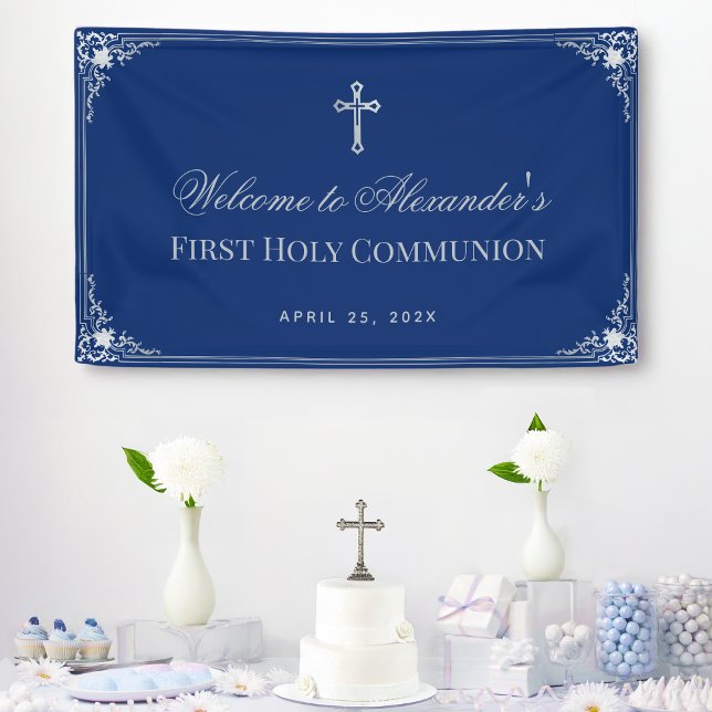 Banderoles Boy First Communion Royal Blue Vintage Calligraphi (Créateur téléchargé)