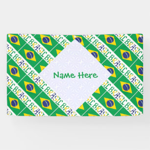 Banderoles Brasil Drapeau Brésil Nom Personnalisé en Carreaux