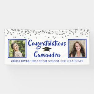 Banderoles Brosse Confetti Script Photo Graduation Royal Blue