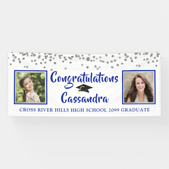 Banderoles Brosse Confetti Script Photo Graduation Royal Blue (Horizontal)