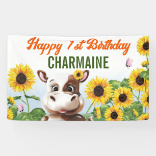 Banderoles Brown vache tournesol fille premier anniversaire