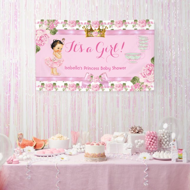 Banderoles Brunette Princess Baby shower Rose Roses Tea Party (Fête)