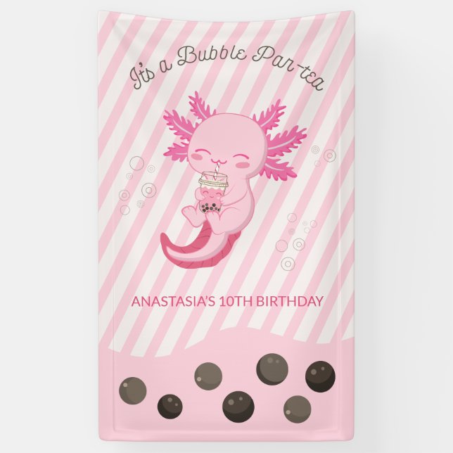 Banderoles Bubble rose Axolotl Boba Tea Anniversaire (Vertical)