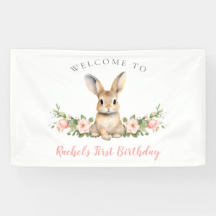 Banderoles Bunny de printemps rose Floral Bienvenue 1er anniv