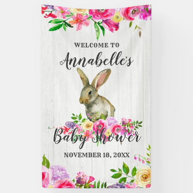 Banderoles Bunny Rabbit Aquarelle Baby shower Floral Bienvenu (Vertical)