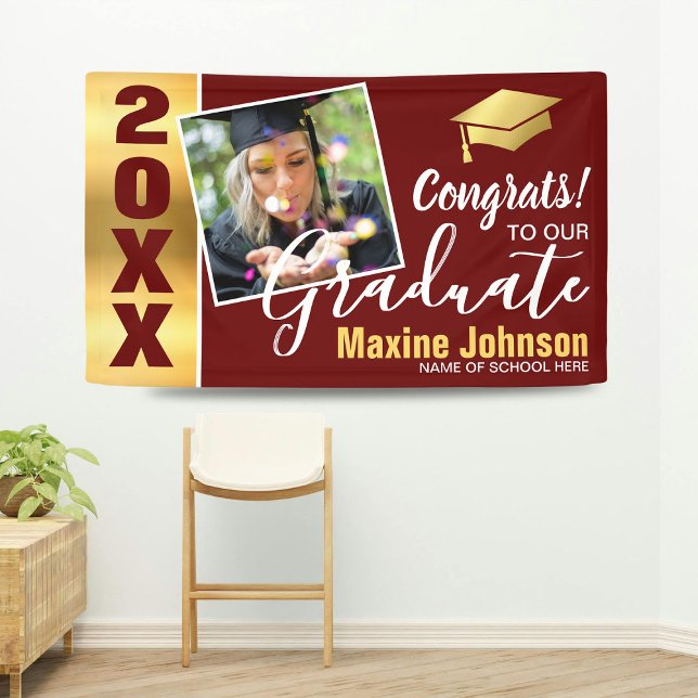 Banderoles Burgandy & Gold Class of 2025 Photo Graduation (Créateur téléchargé)