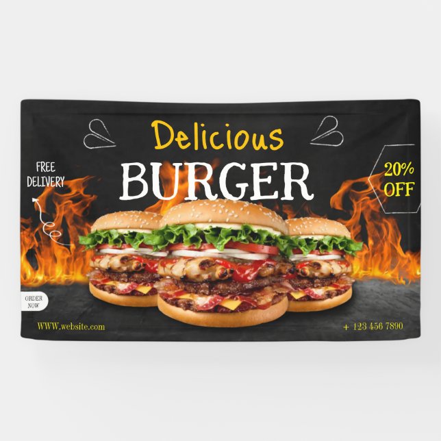 Banderoles Burger fast food barbecue Hamburger party mignonne (Horizontal)