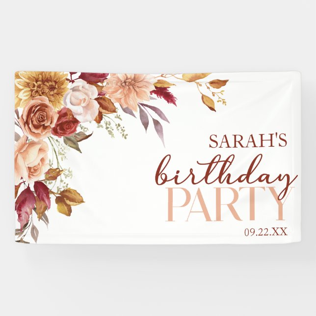 Banderoles Burgundy Burange Floral fête d'anniversaire (Horizontal)