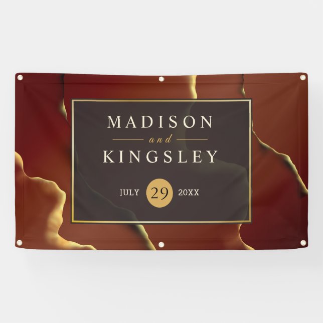 Banderoles 🤵 Burgundy Gold Elegant Inky Mariage Abstrait (Horizontal)