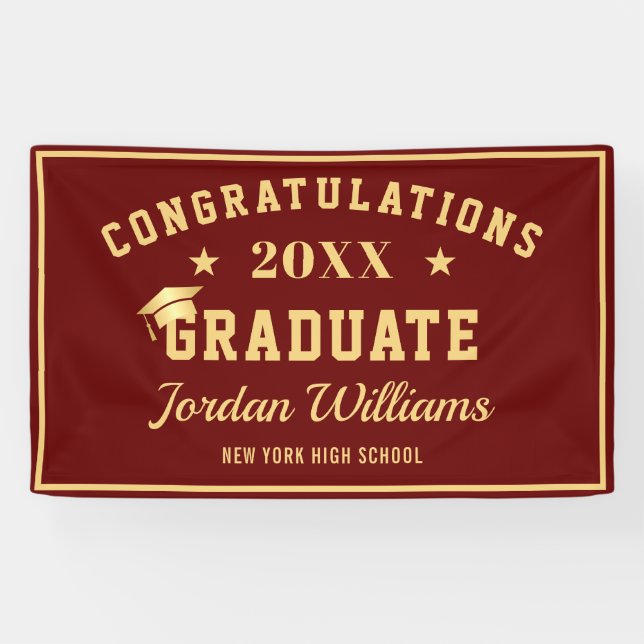 Banderoles Burgundy moderne Golden 2023 Graduation Party (Horizontal)
