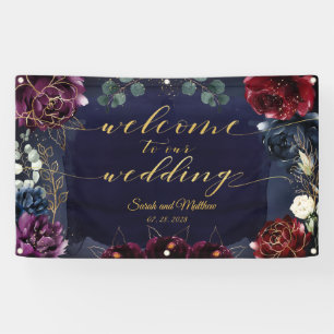 Banderoles Burgundy Navy 2 Bienvenue À Notre Mariage 3x5'