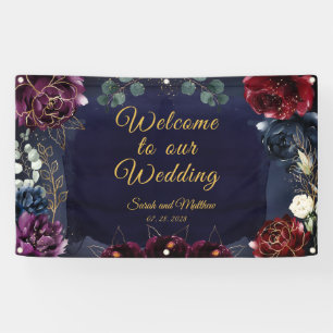 Banderoles Burgundy Navy Bienvenue À Notre Mariage 3x5'