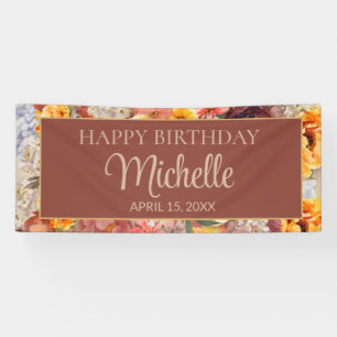 Banderoles Burgundy Orange Cream Floral Joyeux Anniversaire N