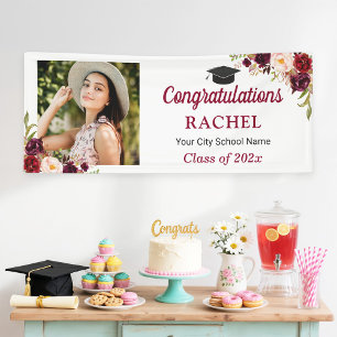 Banderoles Burgundy Red Floral Grad Photo Party