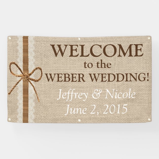Banderoles Burlap Country Rustic Custom Wedding Banner (Horizontal)