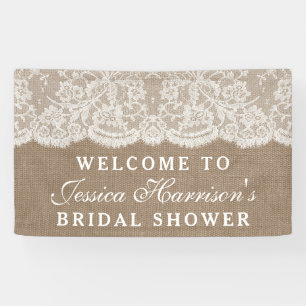 Banderoles Burlap rustique et Fête des mariées en dentelle bl