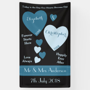 Banderoles Cadre mariage Bleu et noir avec coeur d'amour