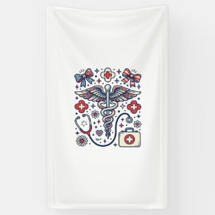 Banderoles Caducée Médical Vintage Nurse Patriote Vector De