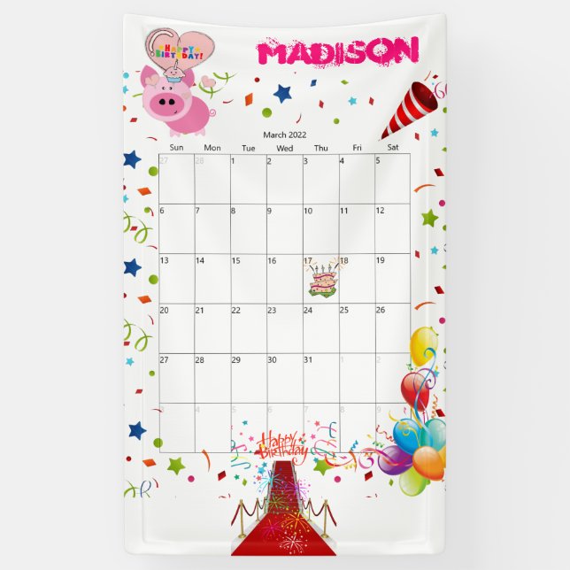 Banderoles Calendrier d'anniversaire Vinyl Happy Mars 2022 Ba (Vertical)