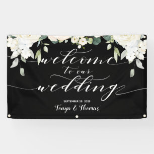 Banderoles Calligraphie blanche Peony Black Welcome Notre Mar