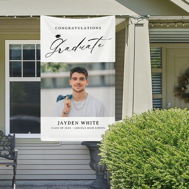 Banderoles Calligraphie moderne Simple Photo Graduation Party (Modern Calligraphy Simple Photo Graduation Party Banner)