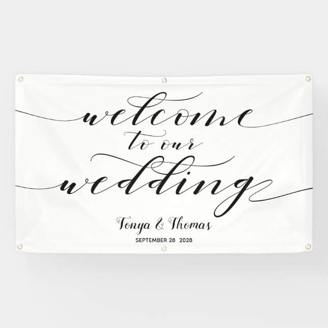 Banderoles Calligraphie Noir Laver Bienvenue À Notre Mariage (Horizontal)