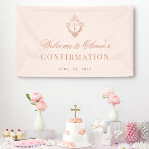 Banderoles Calligraphie Rose Gold Crest de confirmation de la