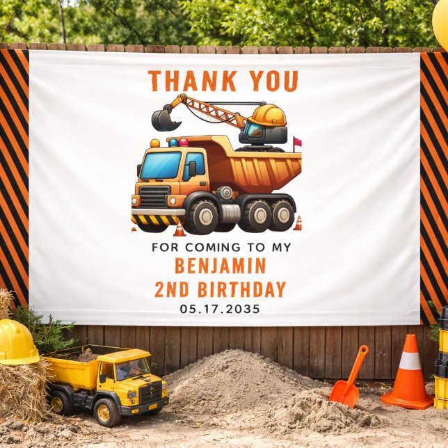 Banderoles Camion de vidange d'équipage de construction 2e an (Construction Crew Dump Truck Boy 2nd Birthday banner)