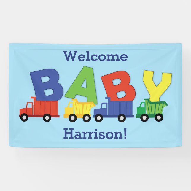 Banderoles Camions Boy Baby shower Construction Cute (Horizontal)