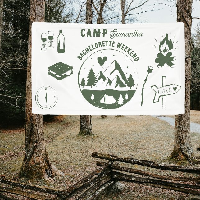Banderoles Camp Fête de Bachelorette Camping Bach Week-end  (Camp Bachelorette Party Camping Bach Weekend Banner)