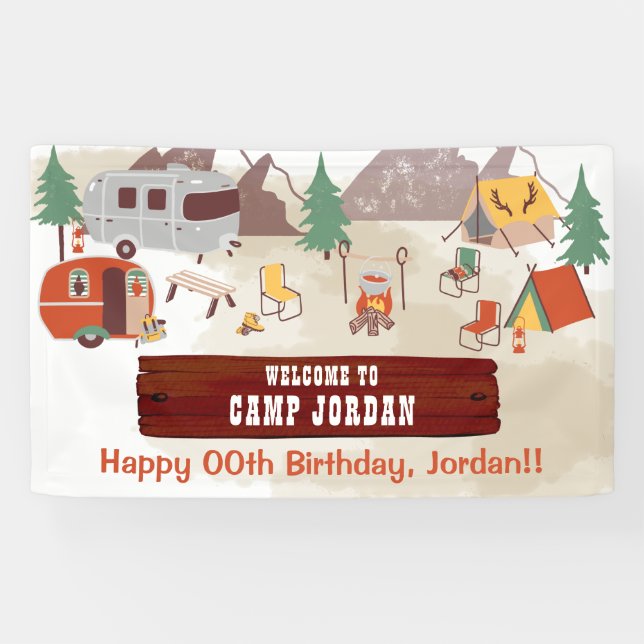 Banderoles Camping Rustique Woodsy Camping Anniversaire (Horizontal)