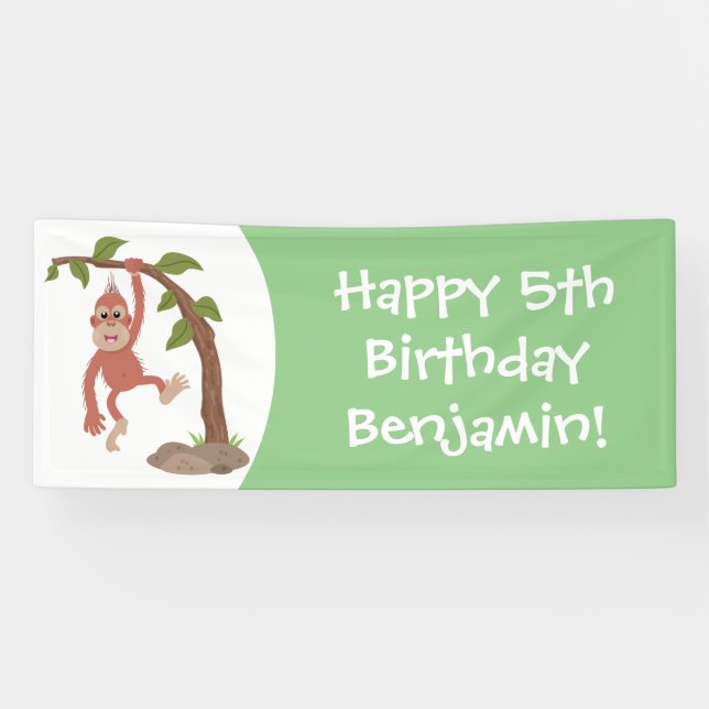 Banderoles Caricature de bébé orangoutan joyeux (Horizontal)