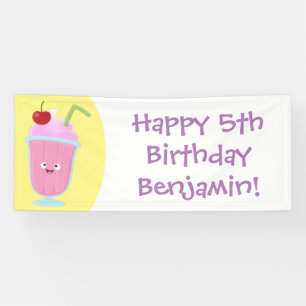 Banderoles Caricature de crème glacée de fraise mignonne