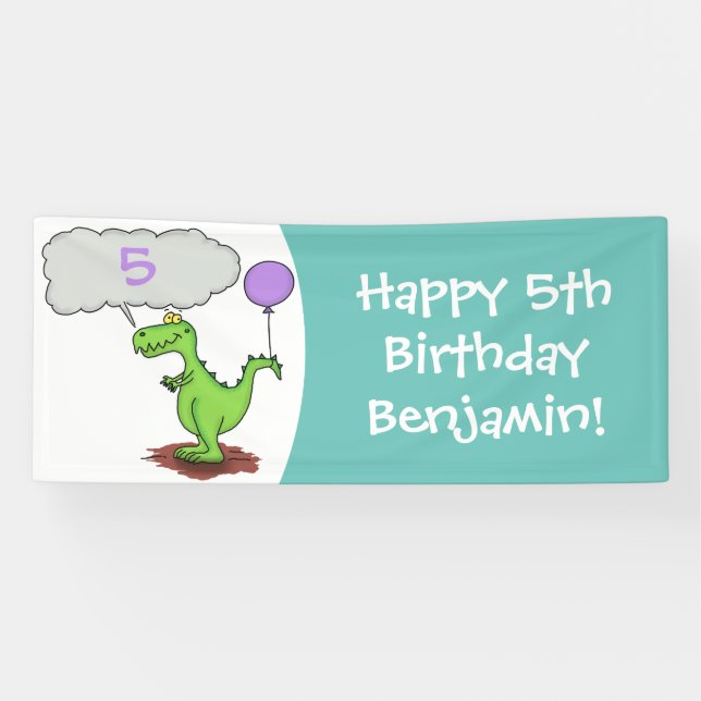 Banderoles Caricature de dragon dragon drôle et vert respiran (Horizontal)