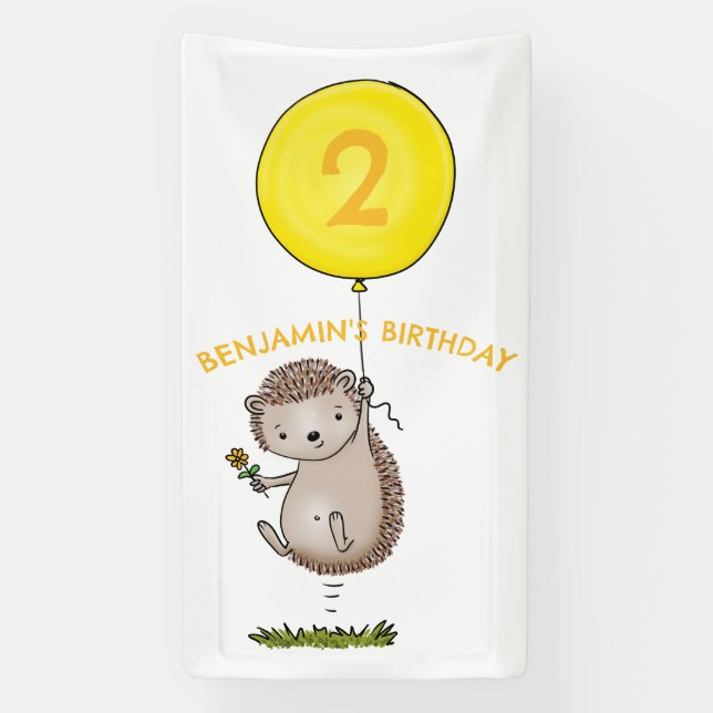 Banderoles Caricature de hérisson mignon anniversaire personn (Verticale)