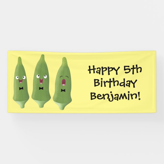 Banderoles Caricature de légumes de l'okra chantante mignonne (Horizontal)