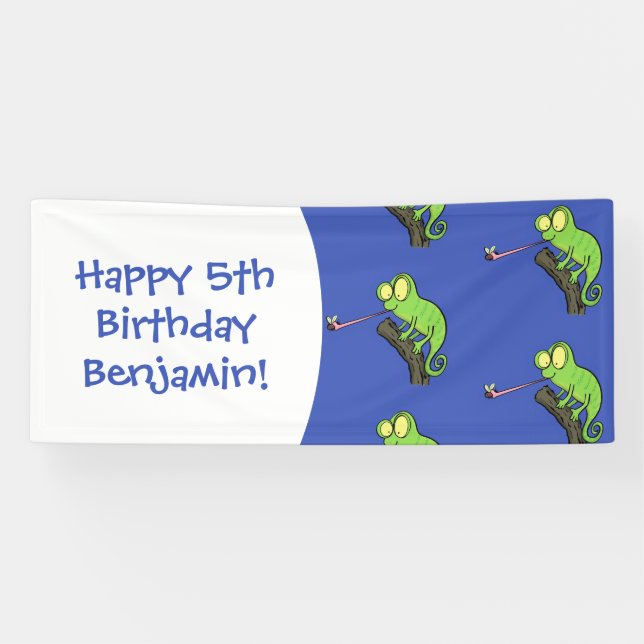 Banderoles Caricature de lézard de caméléon vert joyeux (Horizontal)