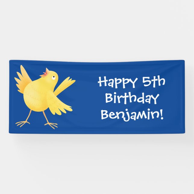 Banderoles Caricature d'oiseau canari jaune chantant mignon (Horizontal)
