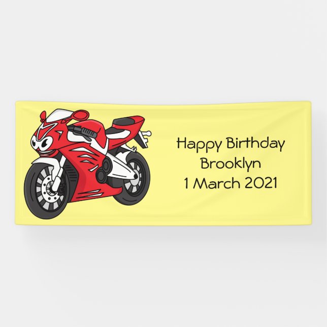 Banderoles Caricature moto de sport rouge mou (Horizontal)