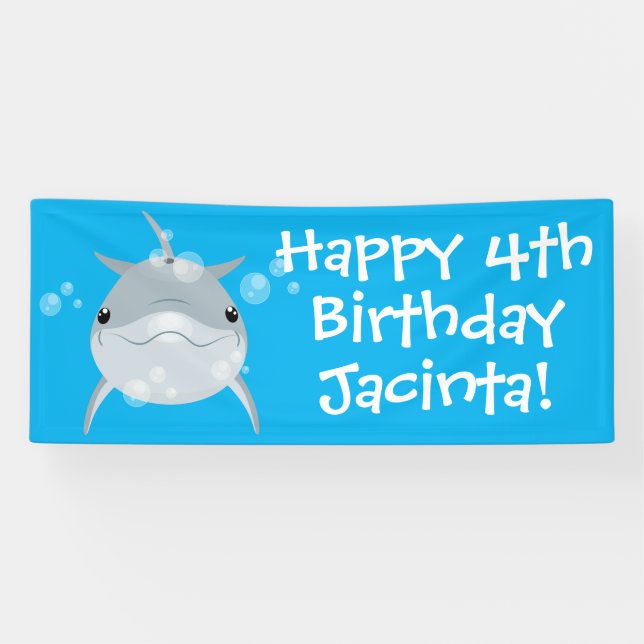 Banderoles Caricature pour dauphin kawaii joyeux (Horizontal)