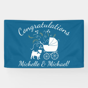 Banderoles Carlin Chien Baby shower Garçon Bleu avec Bow