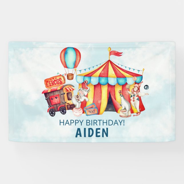 Banderoles Carnival Cirque Big Top Blue 1er Anniversaire (Horizontal)