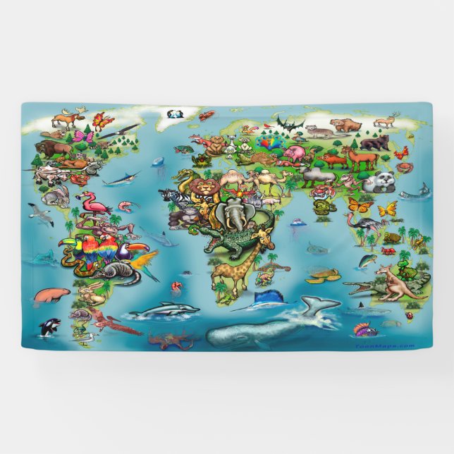 Banderoles Carte du monde des animaux (Horizontal)