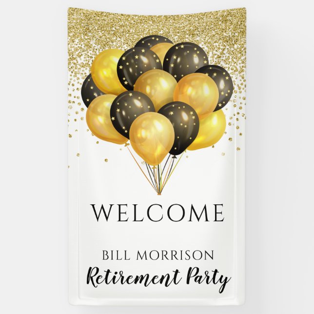 Banderoles Carte Gold Black White Retraite Party (Vertical)