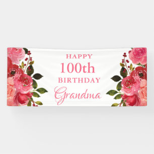 Banderoles Carton d'invitation pour les 100 ans avec fleurs à